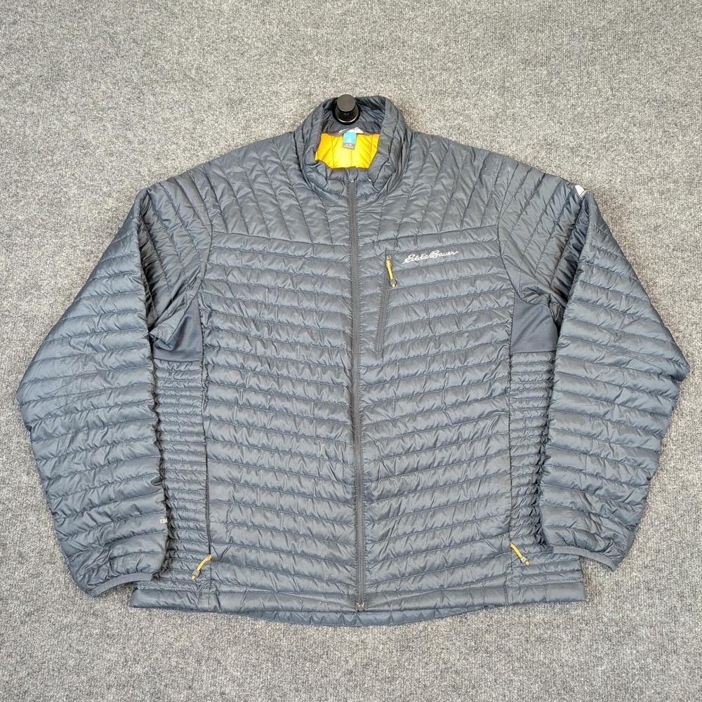 Eddie Bauer First Ascent Mens XL Gray Down Puffer Jacket Full Zip Orange Lining